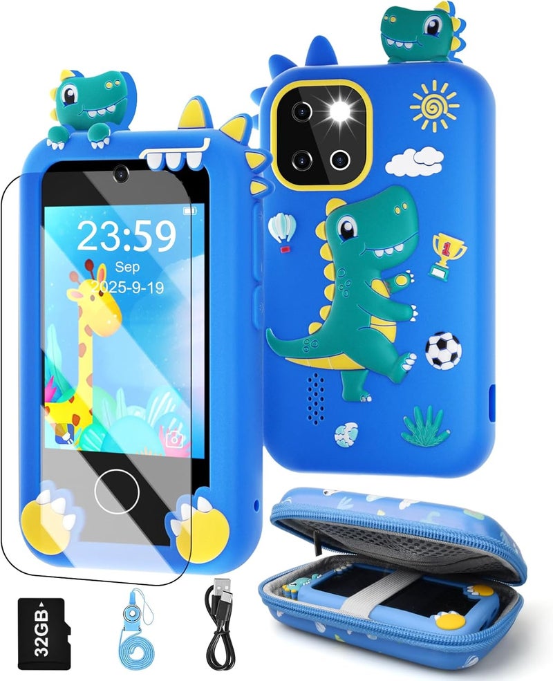 Covanm Kids Smart Phone, Christmas Birthday Gifts Dinosaur Child Play Phone for Boys 3-10, 2.8" Touchscreen HD Dual Camera Cell Phone for Kids,Travel Toy Preschool Learning Education Toy，32GB Card & Bag - Image 1